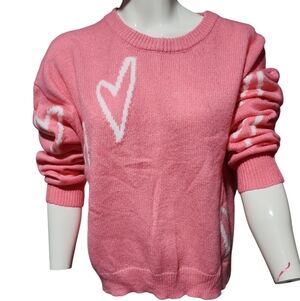 Elan Pink Sweater with White Heart Accents